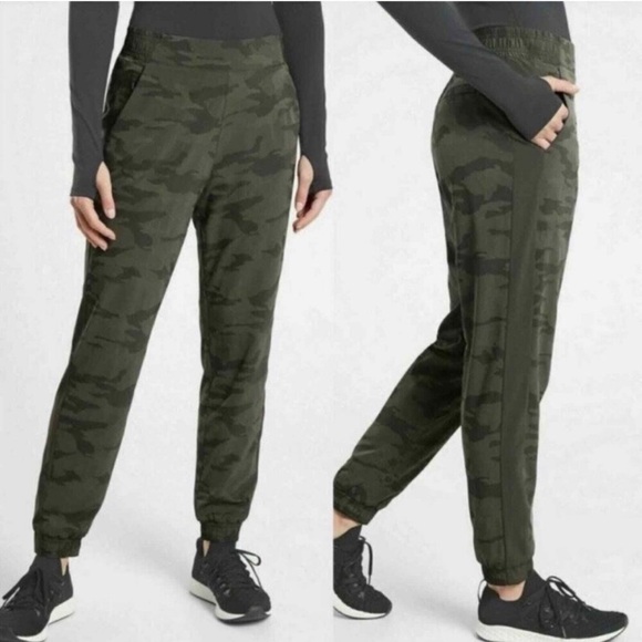 Athleta Pants - Athleta Green Camouflage Track Pants with Tapered Legs